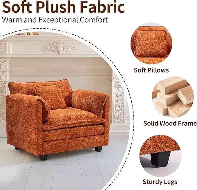 SweetGO corporation 42" Plush Single Sofa Accent Chair with Ottoman for Living Room/Bedroom, Modern Couch for Cozy Lounge Chair for Reading, Orange