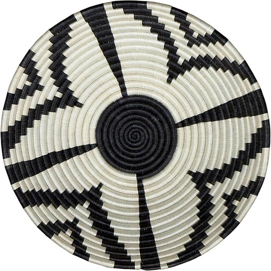 Handwoven African Basket Handmade sisal Fruit Bowl Wall Hanging decorative Baskets for Home Living Room Kitchen Centerpiece Zen Designs Arts and Crafts (Black Natural Floral, 8in diameter)