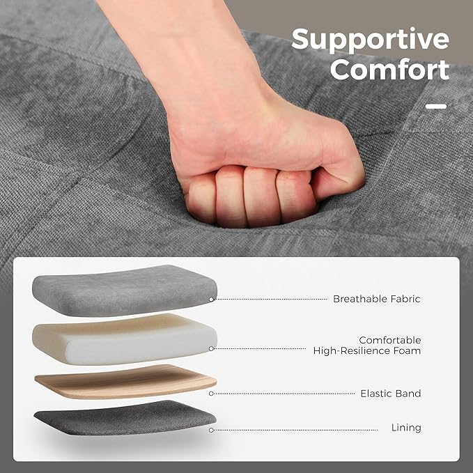 MAISON ARTS Counter Height Bar Stools Set of 3 for Kitchen Counter Solid Wood Legs with Fabric Saddle Seat Farmhouse Barstools for 34"-38" Counter Island Upholstered Stools, 24in, Grey Cushion