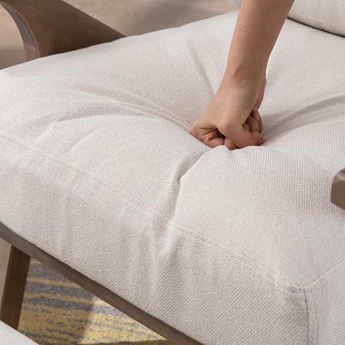 ZHENGHAO Accent Chair with Ottoman, Mid Century Modern Lounge Chair with footrest, Comfy Fabric Armchair Upholstered Living Room Chair for Reading/Bedroom/Small Space, White