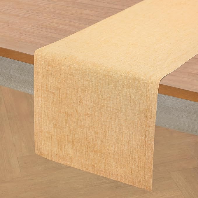 Solino Home Linen Table Runner 156 Inches Long - Athena, 100% Pure Linen Golden Nugget Table Runner 14 x 156 Inch for Dining, Fall, Autumn, Thanksgiving