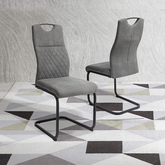 Dining Chairs Set of 2, Modern Kitchen Dining Room Armless Upholstered Side Chairs Cushion Seat and Sturdy Metal Leg (2 Grey)