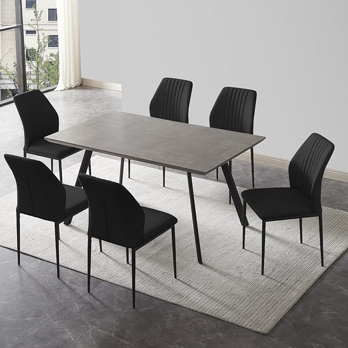 ZckyCine 46.5" Modern 5-Piece Kitchen Table Set Rectangular Wood Dining Table with 4 Upholstered Leather Chairs
