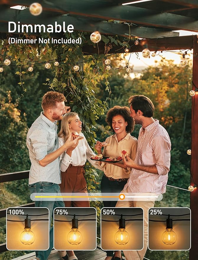 Brightown Outdoor String Lights - Globe Patio Lights 60 Ft with 30 G40 Shatterproof Bulbs, Waterproof Connectable Commercial Hanging Light for Backyard, Bistro, Porch, Cafe, Dec