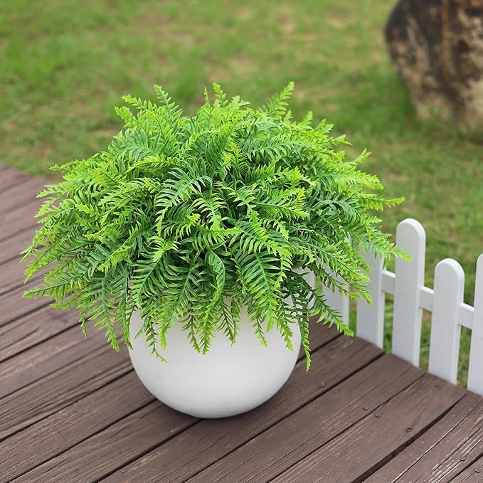 21" Artificial Ferns Plants Topiary - 2 Set for Front Porch Decoration,Fake Boston Fern Potted Plants Faux Greenery Bush UV Resistant for Outdoor Indoor Door Garden Farmhouse Home Decor (Green)