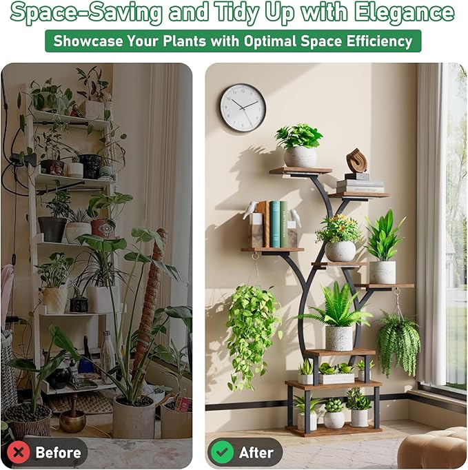 Plant Stand Indoor with Grow Light, 8 Tiered Plant Shelf Indoor for Multiple Plant, Metal Corner Plant Stand Plant Holder Flower Stand Display Rack for Patio, Garden, Balcony, Living Room