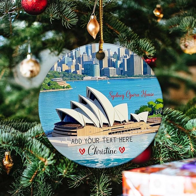 Customized Sydney Opera House Ceramic Christmas Tree Ornament 2025, Personalized Text/Name Australia Travel Souvenir Ornaments, City of Australia Sydney Vacation Trip Xmas Ornament for Travel Lovers