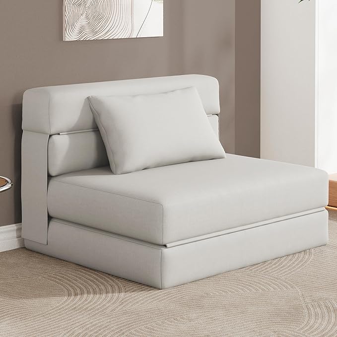 KINGYES 4 in 1 Foldable Sofa Bed, Modern Folding Sleep Chair with Back Cushion, Convertible Chair Sleeper, Beige