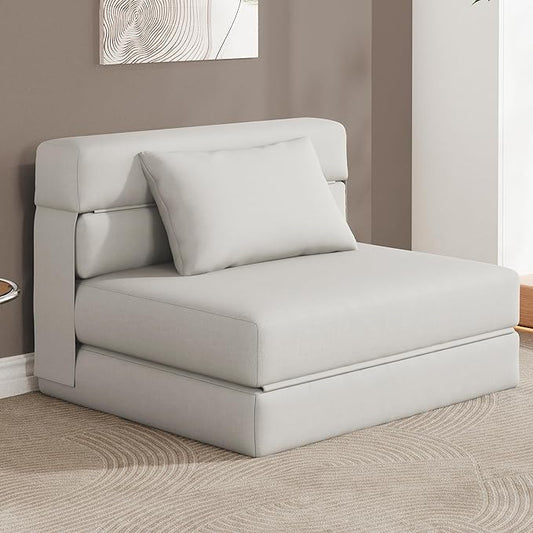KINGYES 4 in 1 Foldable Sofa Bed, Modern Folding Sleep Chair with Back Cushion, Convertible Chair Sleeper, Beige
