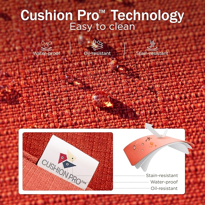 PHI VILLA Outdoor Modern Patio Furniture Set, Upgraded Wicker&Metal Patio Furniture Conversation Set with Waterproof Thick Cushions for Porch, Poolside, Deck, and Yard (4 Pieces,Red)