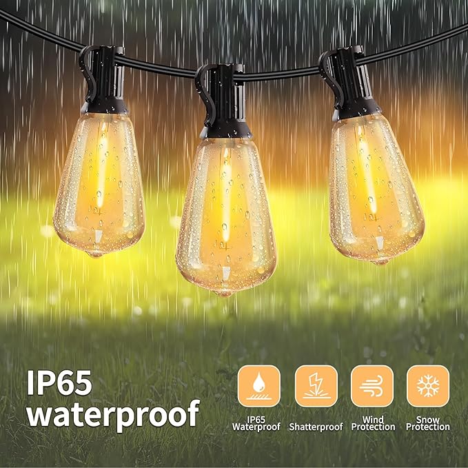 50ft LED String Lights with Remote, 25+1 Bulbs Dimmable String Lights for Outside, ST38 Patio Lights Outdoor Waterproof, Decorative Hanging Lights for Deck, Garden, Backyard
