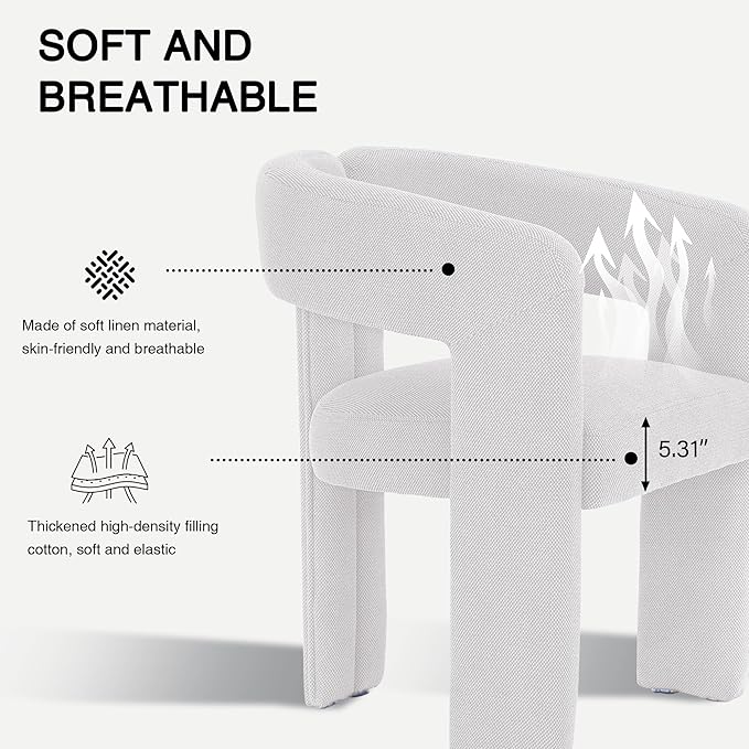 Modern Barrel Dining Chairs Set of 4, Upholstered Linen Dining Room Chair with Wooden Legs, Accent Chairs for Kitchen/Dining Room/Living Room, Grey