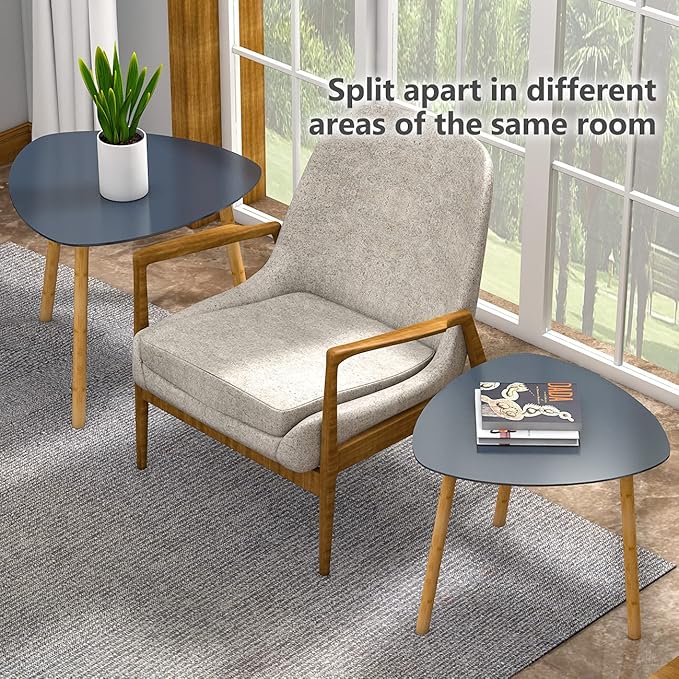 Nesting Table Set of 2 Bamboo End Table for Living Room Side Table for Bedroom Triangle Modern Coffee Table (Gray)