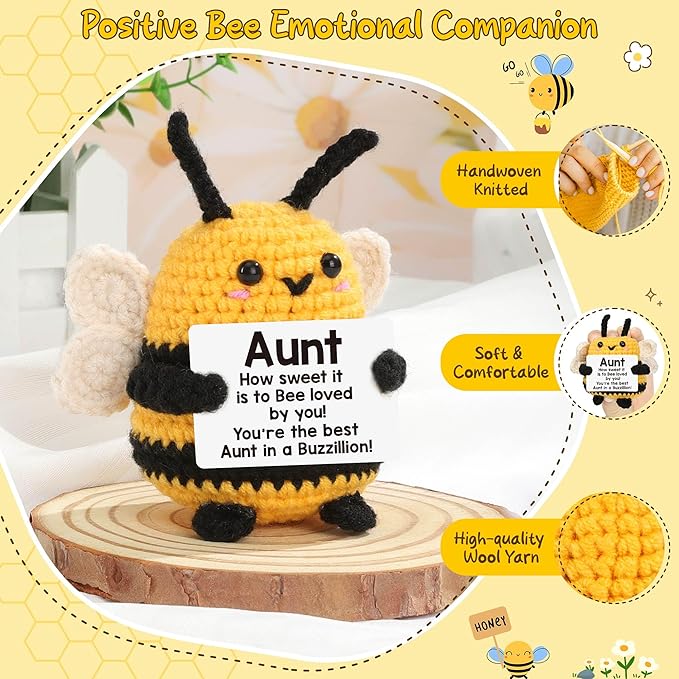 LEJIAJINW Emotional Christmas Bee Gifts for Aunt Auntie, from Niece Nephew, Aunt Gift for Christmas, Birthday, Auntie Mothers Day, Valentines - Mini Handmade Crochet Bee for Easter Basket Essentials
