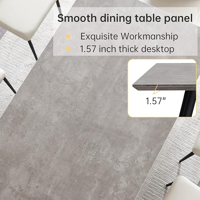 ZckyCine Modern 5-Piece Dining Table Set Rectangular Wood Table with 4 Upholstered Leather Chairs, Seats 4