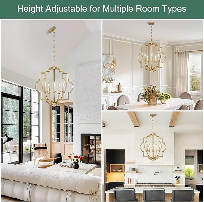 5 Light Gold Orb Chandelier for Dining Room Over Table, 22" Farmhouse Globe Pendant Light Fixtures, Rustic Ceiling Lamp for Kitchen, Living Room, Hallway, Entryway