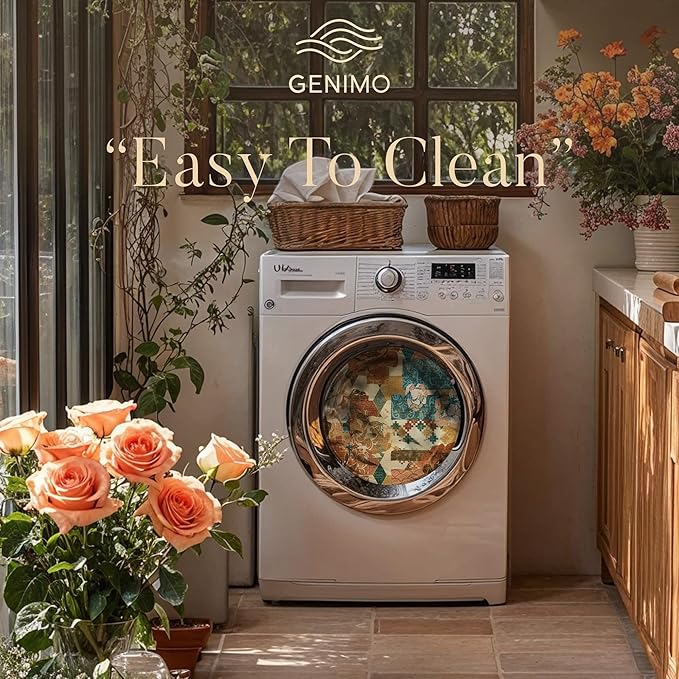 GENIMO 5X7 Floral Area Rugs for Living Room, Machine Washable Non Slip Vintage Patchwork Washable Rug, Ultra-Thin Low Pile Chenille Rugs for Bedroom, Dining Room, Rose Red