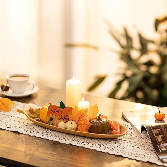 Hanobe Leaf Wooden Decorative Tray: Leaf Shaped Wood Key Tray Decor Leaves Bowl for Crystal Small Candle, Gold