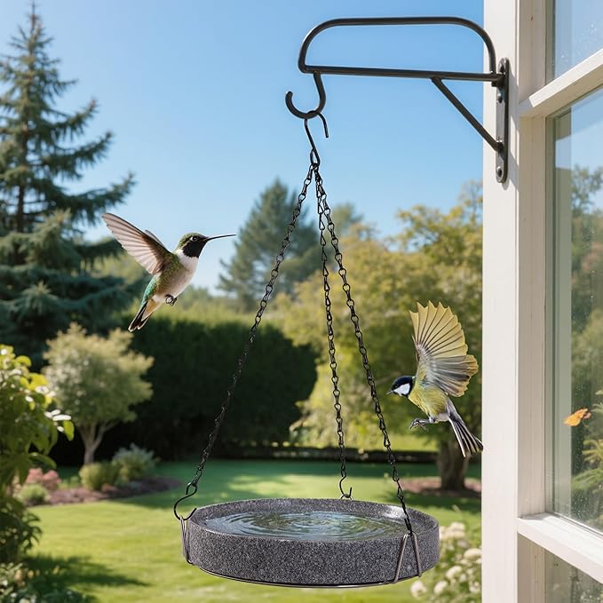 Stone Bird Baths for Outdoors,10inch Birds Bath Bowl with Hanging Accessories,Ground Bird Feeders and Birdbath Bowl, Bird Water Bowl for Balcony, Patio, Garden or Yard