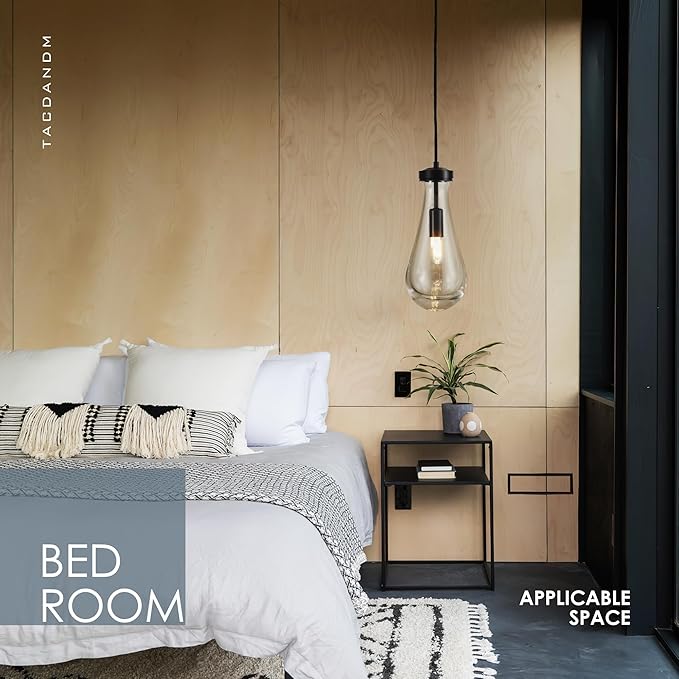 Raindrop Pendant Light, Black Glass Pendant Lighting, Hand Blown Teardrops Modern Hanging Light for Entryway Foyer Stairway Kitchen Island Bedroom Dining Living Room Hallway