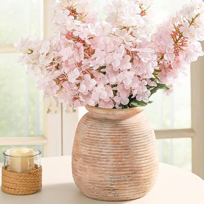 Ceramic Flowers Rustic Vase, Neutral Pottery Farmhouse Vases Home Decor, 7.48" Terracotta Pampas Decorative Vase for Table Entryway Mantel Bookshelf Bedroon Bathroom Living Room