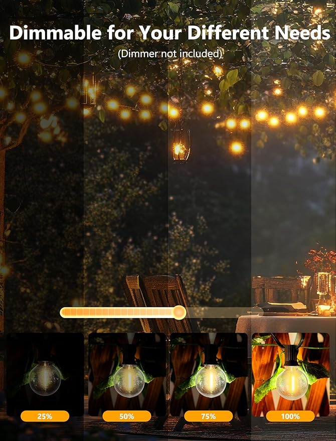 100FT Outdoor String Lights, G40 Globe String Lights with 50 Bulbs& 2 Spare, Waterproof Warm White Lights Indoor, Connectable Patio Lights for Outside Backyard Wedding Bistro Party Decor