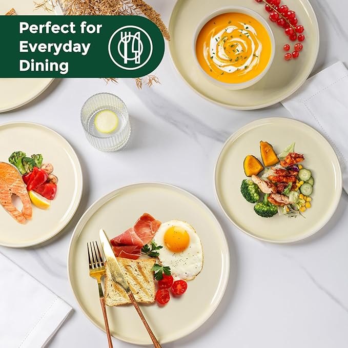 AmorArc Stoneware Dinnerware Sets for 4,Round Reactive Glaze Ceramic Plates and Bowls Set,Highly Scrath Resistant | Dishwasher & Microwave Safe Dishes Set,Service for 4 (12pc)