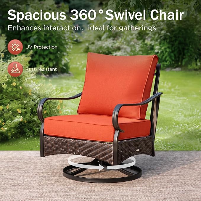 Swivel Patio Sofa Chairs - 2 PCS Outdoor Swivel Rocker Armchairs, Patio Seating with High Back Deep Seat for Porch Deck Balcony