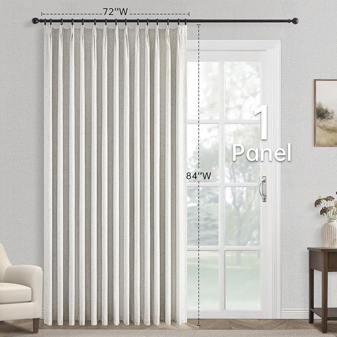 Topfinel Extral Wide Custom Sliding Door Curtains, Pinch Pleated 100% Blackout Linen Luxury Curtains with Hooks for Patio Large Window Living Room Track, 72" Wx84 L 1 Panel
