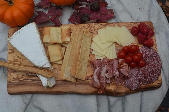 Live Edge Olive Wood Cutting Board 16"l X 6.75"w X 0.75"th Rustic Large Wooden Charcuterie Board - Handmade Bread & Cheese Board - Long Wood Charcuterie Boards - Natural Wood Cutting Board For Kitchen