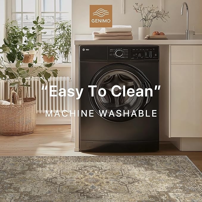 GENIMO 3x7 Runner Rugs for Hallway, Machine Washable Non Slip Vintage Rugs, Low Pile Lightweight Soft Print Rug for enrtyway, Corridor, Home Office, Kitchen, Rustic Brown