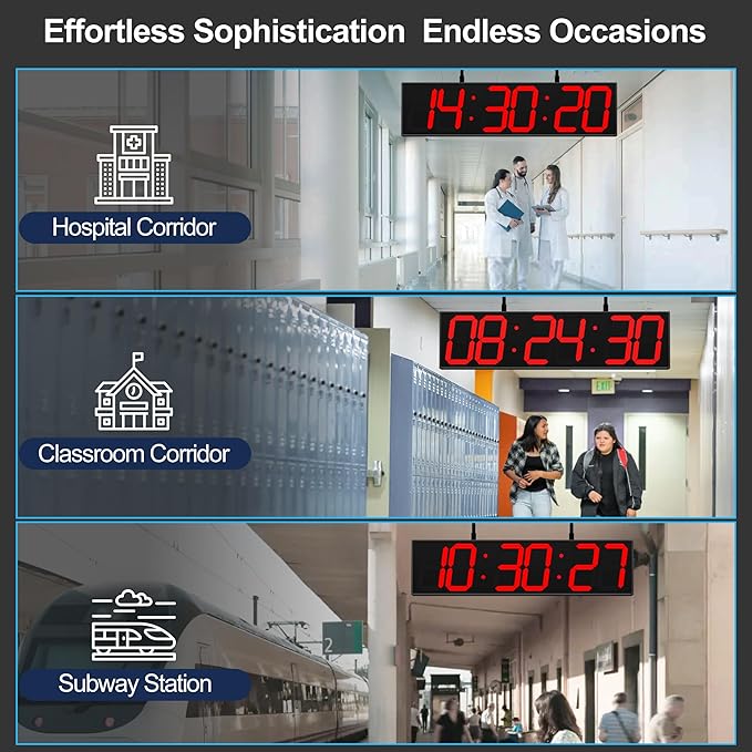 Digital Clock Large Display 28" with Remote Control,Double-Sided Clock, Suspended Design for Hospitals, Factories, Airports.