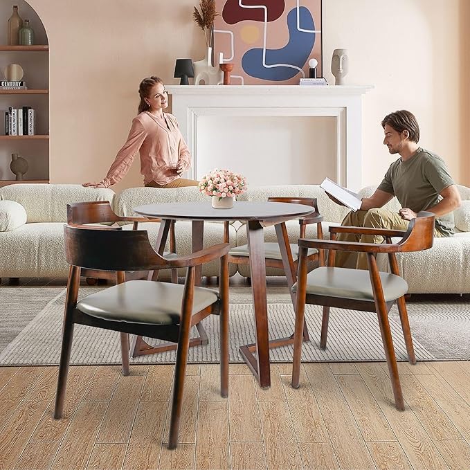 Round Rubber Solid Wood Dining Table 35" - Mid Century Modern Style Space Saving Design as Living Room/Dining Room/Kitchen/Meeting/Coffee Table,Easy to Assemble