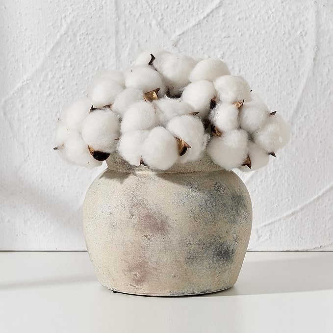 SIDUCAL Ceramic Flower Vase with Wide Mouth Lace, 5.1 Inch Pottery Rustic Farmhouse Boho Vases, Small Terracotta Vase for Home Decor, Table, Living Room, Bathroom, Shelf, Wedding, Terra