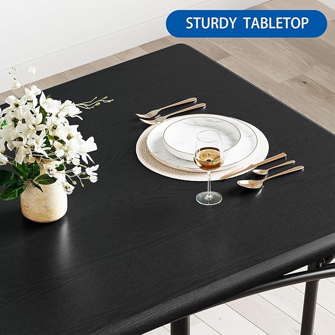 IDEALHOUSE Dining Table Set for 4, Kitchen Table with Chairs for 4, Rectangular Wood Dining Room Table Set with Upholstered Bench for Small Space, Dinner, Apartment, Retro Black