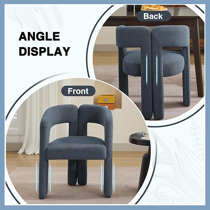 Modern Barrel Dining Chairs Set of 3, Upholstered Linen Dining Room Chair with Wooden Legs, Accent Chairs for Kitchen/Dining Room/Living Room, Blue