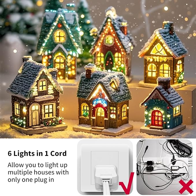 6-Bulb Light Cord for Christmas Village Houses, 12FT Christmas Village Accessories, Clip Light for Blow Mold, Replacement C7 LED Lights with Socket and Switch for Christmas Villages Craft Decoration