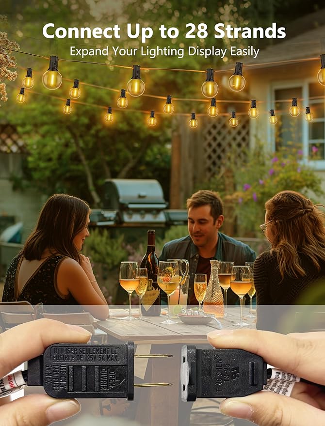 50FT Outdoor String Lights, G40 Globe String Lights with 25 Bulbs& 2 Spare, Waterproof Warm White Lights Indoor, Connectable Patio Lights for Outside Backyard Wedding Bistro Party Decor