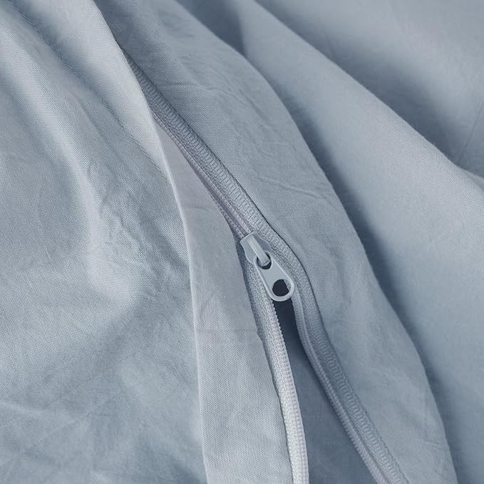JIYUAN 100% Washed Cotton Duvet Cover Set 3 Pieces Full, 1 Duvet Cover 80x90 Inches(Comforter Not Included) and 2 Pillowcases,Linen Feel Bedding Set Comfy and Breathable, Heathered Light Blue