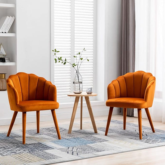 Velvet Dining Chairs Set of 2 Modern Accent Chairs Upholstery Side Chairs with Upholstered Wood Legs for Home Kitchen Living Room, Orange