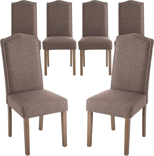 Stylish Upholstered Parsons Dining Chair Kitchen with Silver Nailhead Trim and Sturdy Solid Wood Legs
