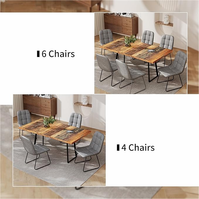 ZckyCine Extendable Dining Table Set 47"-63", Rustic Wood Table with 6 PU Leather Chairs, Modern Scandinavian Dining Room Furniture for Kitchen Apartment