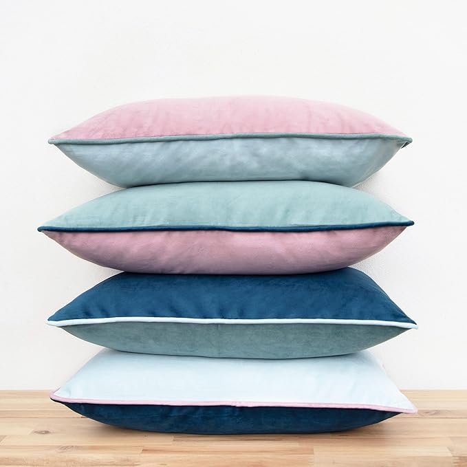MONDAY MOOSE Decorative Throw Pillow Covers Cushion Cases, Set of 4 Soft Velvet Modern Double-Sided Designs, Mix and Match for Home Decor, Pillow Inserts Not Included (12x20 inch, Pink/Blue)