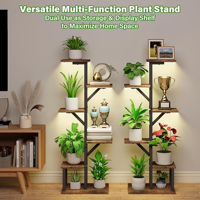 Plant Stand Indoor with Grow Lights - 2 Pack Indoor Plant Shelf, 6 Tiered Indoor Corner Plant Stand Shelves, 40.4" Plant Rack Display for Indoor Plants Multiple, Flower Holder for Living Room Patio Balcony Décor