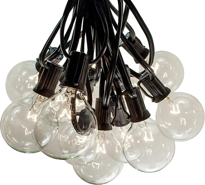 Hometown Evolution, Inc. 50 Foot Globe Patio String Lights with G50 2” Clear Light Bulbs and Black Wire (+ 2 Free Spares)