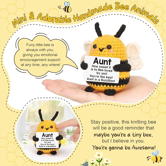 LEJIAJINW Emotional Christmas Bee Gifts for Aunt Auntie, from Niece Nephew, Aunt Gift for Christmas, Birthday, Auntie Mothers Day, Valentines - Mini Handmade Crochet Bee for Easter Basket Essentials