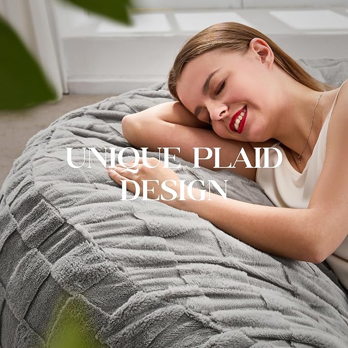 Hobestluk Bean Bag Chairs Beanbag Chair with Filler Adult Bean Bags with Fluffy Plaid Cover, Giant Bean Bag Chairs for Adults for Living Room, Bedroom (Grey, 4FT - 44” x 44” x 24”)