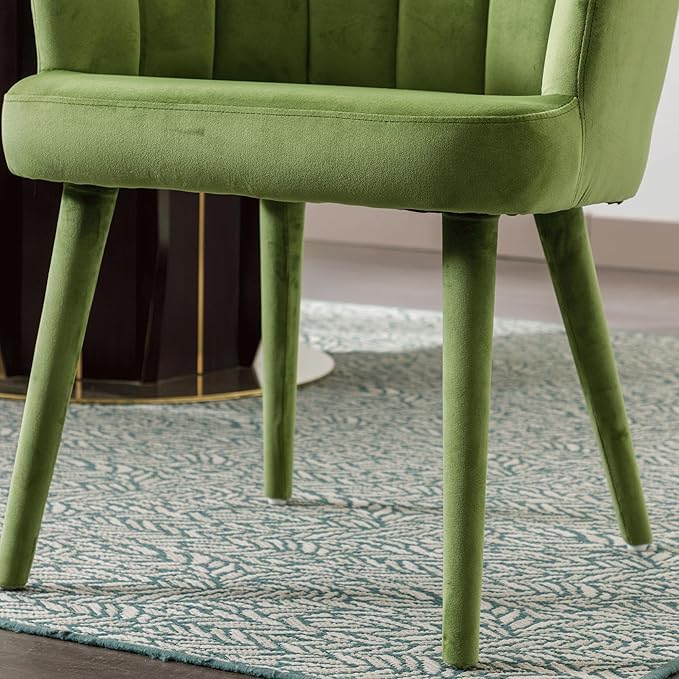 Modern Velvet Dining Chairs Set of 2 Chic Accent Chair Upholstered Side Chairs with Wood Legs for Kitchen/Living Room, Olive Green