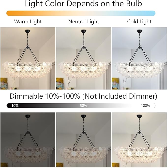 Dining Room Chandelier Bubble Cluster Chandelier Modern 12 Lights Luxury Large Globe Pendant Light for Living Room, Farmhouse, Stairs, Foyer, Dia 45 Inch
