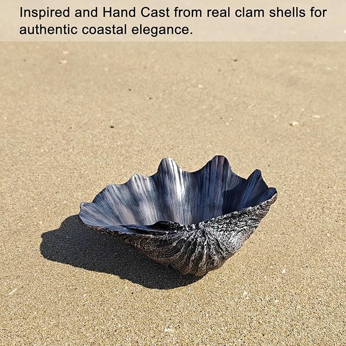 Medium Iron Black Scalloped Clam Shell Bowl Sea Shell Decor for Nautical Beach House,Coastal Decor Gift of Housewarming and Wedding Party